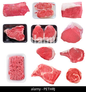 Fresh assorted raw beef isolated on white background Stock Photo
