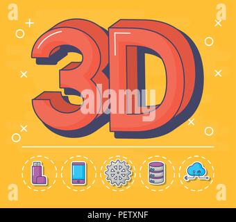 3D symbol with innovation and technology related icons around over yellow background, colorful design. vector illustration Stock Vector