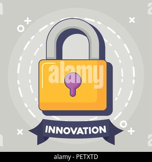innovation and technology design with padlock icon over gray background, colorful design. vector illustration Stock Vector