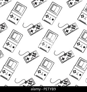 grunge videogame console and hand tetris background Stock Vector