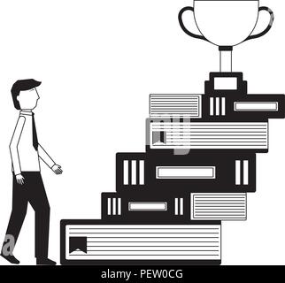 businessman climbs stairs of books trophy on top Stock Vector