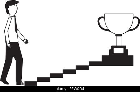 businessman climbs stairs with trophy on top Stock Vector