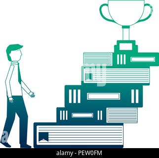 businessman climbs stairs of books trophy on top Stock Vector