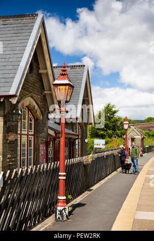 UK, Cumbria, Dentdale, Cowgill, Dent Station on Settle to Carlisle railway line, visitors on platform Stock Photo