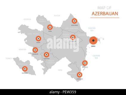 Stylized vector Azerbaijan map showing big cities, capital Baku, administrative divisions. Stock Vector
