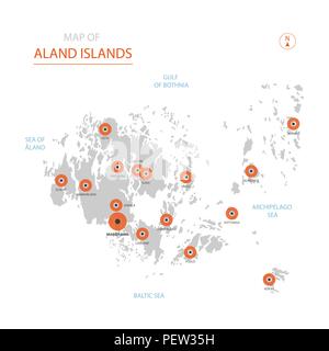 Stylized vector Aland Islands map showing big cities, capital Mariehamn, administrative divisions. Stock Vector