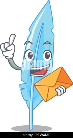 With envelope cartoon feather for writing Stock Vector