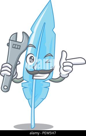 Mechanic feather mascot cartoon style Stock Vector