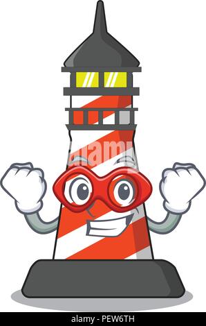 Super hero cartoon realistic red lighthouse building Stock Vector