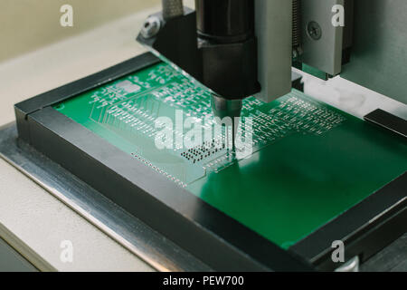 Industrial production of circuit microcircuits. Manufacture of computer components and boards. Stock Photo