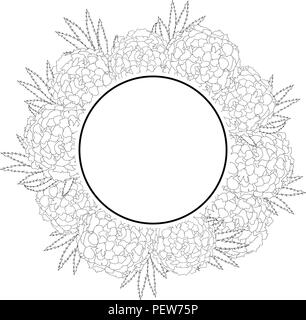 Marigold Flower - Tagetes Banner Wreath Outline isolated on White Background. Vector Illustration. Stock Vector