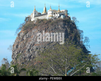 Landscape view of the Mount Popa, in Burma, with blue sky in the background Stock Photo