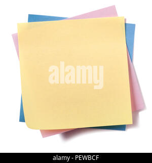 Untidy stack various different colors sticky post notes isolated on white Stock Photo