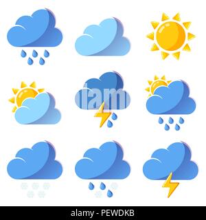 Weather icons forecast colorful vector icons set Stock Vector