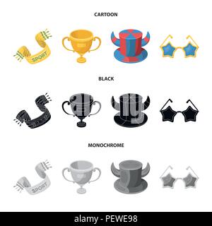 A scarf, a hat with horns and other attributes of the fans.Fans set collection icons in cartoon,black,monochrome style vector symbol stock illustratio Stock Vector