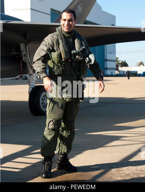 160205-O-ZZ999-942 NAS Patuxent River (February 5, 2016) Italian F-35 pilot Maj. Gian Marco D., made aviation history as he piloted an Italian Air Force (Aeronautica Militare) F-35A Lightning II aircraft on the very first trans-Atlantic Ocean crossing of an F-35 aircraft, arriving at Naval Air Station Patuxent River, Maryland from Cameri Air Base, Italy, on Feb. 5 at 2:24 p.m. EST. He completed training at Luke Air Force Base, Ariz., last November and had 50 hours of flight time on the F-35 Lightning II prior to the 11-hour oceanic flight. F-35 aircraft AL-1 will join the F-35 international pi Stock Photo