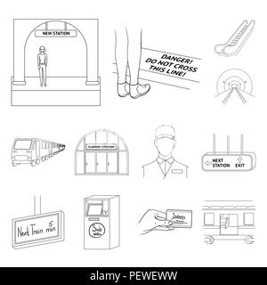 Metro, subway outline icons in set collection for design.Urban transport vector symbol stock  illustration. Stock Vector