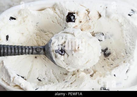 Overhead shot of chocolate chip cookie dough ice cream viewed from above. Stock Photo