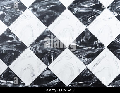 checkered black and white marble floor tiles background Stock Photo