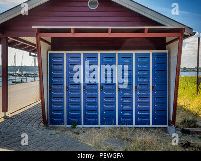 Lot of mailboxes on the rural island Hjarnoe Jutland, Denmark Stock Photo
