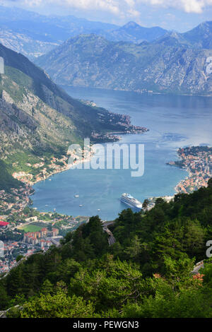 Bay of Kotor from Black mountains, Montenegro Stock Photo