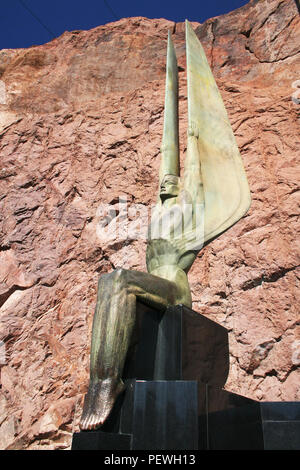 Art Deco style sculpture, Figures of the Republic by Oskar J. W. Hansen, monument of dedication on the Nevada side of the Hoover Dam, Nevada, USA Stock Photo