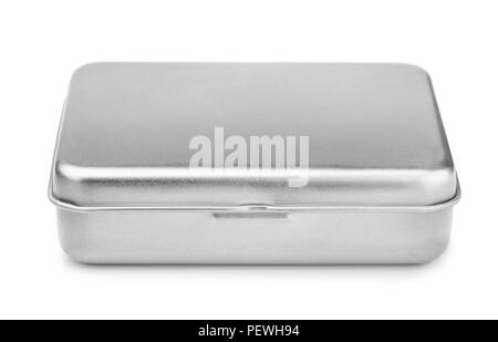 Front view of closed metal box isolated on white Stock Photo