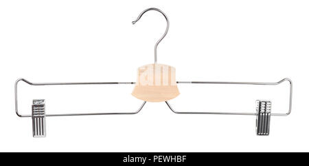 Metal wire hanger with clips isolated on white Stock Photo
