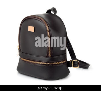 Black leather backpack isolated on white Stock Photo