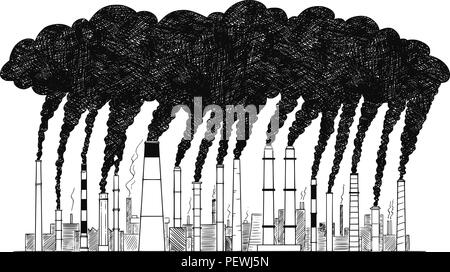 Vector Artistic Drawing Illustration of Smoking Smokestacks, Concept of Industry or Factory Air Pollution Stock Vector