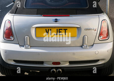 Personalised number plate V1 JET on a Mini Cooper S Sidewalk car. Stock Photo