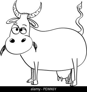 Vector Artistic Drawing Black and White Illustration of Cow Stock Vector