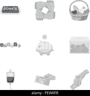Charitable Foundation. Icons on helping people and donation.Charity and donation icon in set collection on monochrome style vector symbol stock web il Stock Vector