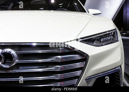 BRUSSELS - JAN 12, 2016: Close up of an Audi Prologue Allroad concept luxury coupe and estate car at the Brussels Motor Show. Stock Photo