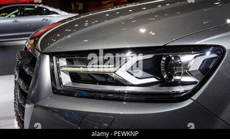 BRUSSELS - JAN 12, 2016: Close up view of an Audi A7 Sportback car showcased at the Brussels Motor Show. Stock Photo