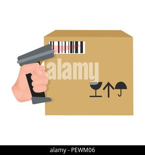 Scan the bar code on the box. Logistics and delivery single icon in cartoon style isometric vector symbol stock illustration . Stock Vector