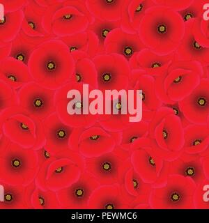 Papaver rhoeas Seamless Background or common poppy,corn poppy,corn rose,field poppy,Flanders poppy or red poppy. Vector Illustration. Stock Vector