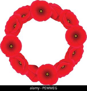 Papaver rhoeas Wreath or common poppy,corn poppy,corn rose,field poppy,Flanders poppy or red poppy. isolated on White Background. Vector Illustration. Stock Vector