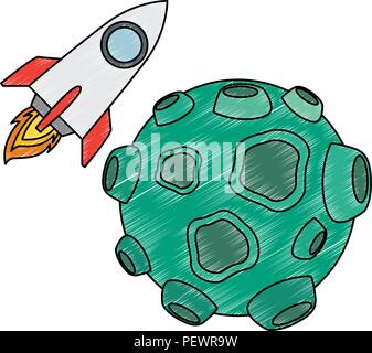 asteroid with craters and rocket flying Stock Vector