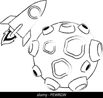 asteroid with craters and rocket flying Stock Vector