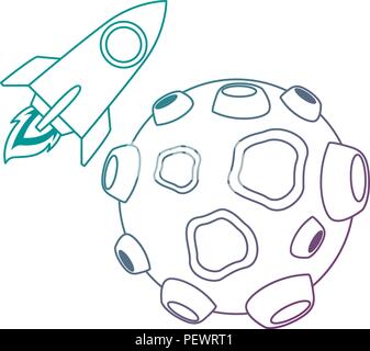 asteroid with craters and rocket flying Stock Vector