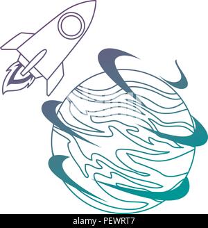 universe planet with rocket flying Stock Vector