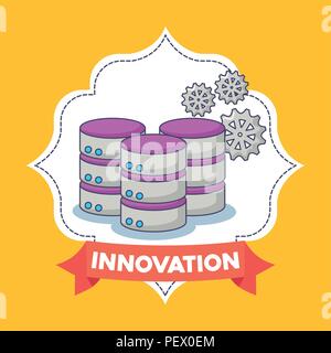 decorative frame with data server over yellow background, colorful design. vector illustration icon set of innovation and technology concept over colorful circles and white background, vector illustration Stock Vector