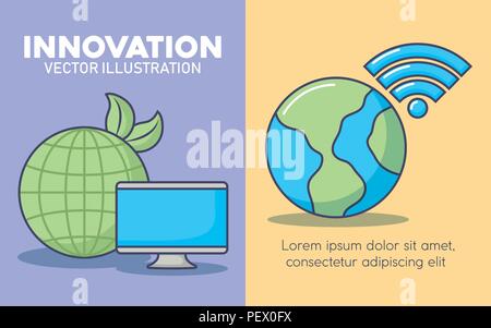 infographic presentation of innovation and technology concept with over colorful background, vector illustration icon set of innovation and technology concept over colorful circles and white background, vector illustration Stock Vector