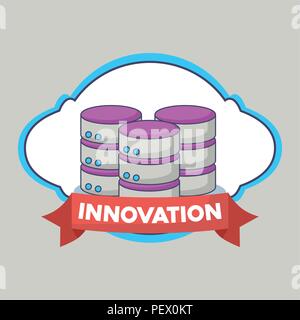 decorative frame with data servers over gray background, colorful design. vector illustration icon set of innovation and technology concept over colorful circles and white background, vector illustration Stock Vector