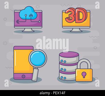icon set of innovation and technology concept over gray background, colorful design. vector illustration Stock Vector