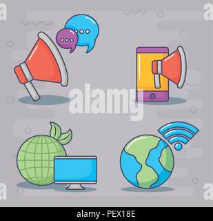 icon set of innovation and technology concept over gray background, colorful design. vector illustration Stock Vector