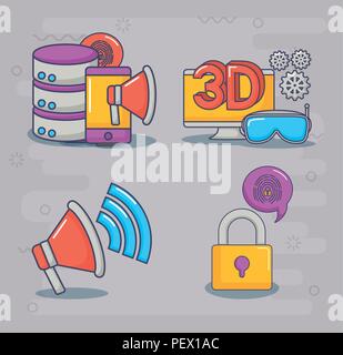 icon set of innovation and technology concept over gray background, colorful design. vector illustration Stock Vector