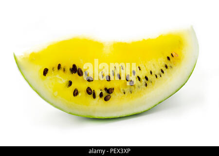 Yellow watermelon slice on a white background Stock Photo