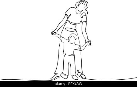Continuous one line drawing. Family concept. Mother walking with small son. Vector illustration Stock Vector